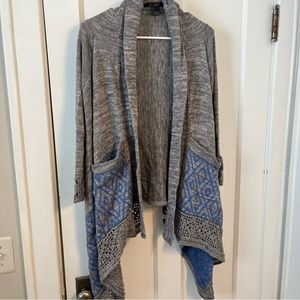 Lovestitch women’s grey cardigan wrap sweater with blue size medium